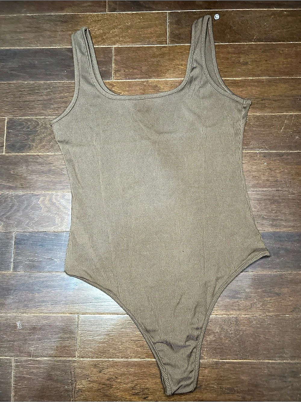 Ribbed One-Piece Swimsuit in Brown Size Large